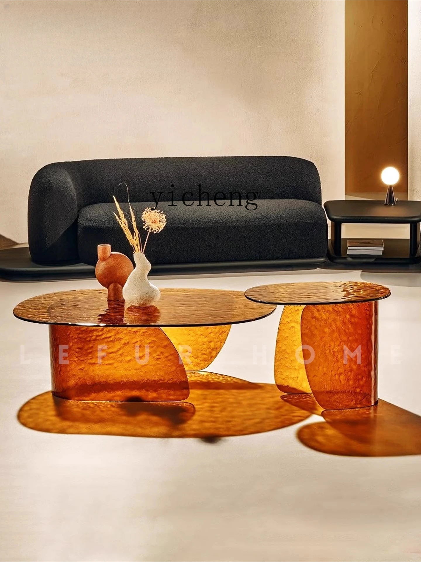 

LSL Italian Minimalist Art Glass Coffee Table Oval Living Room Home Small Apartment