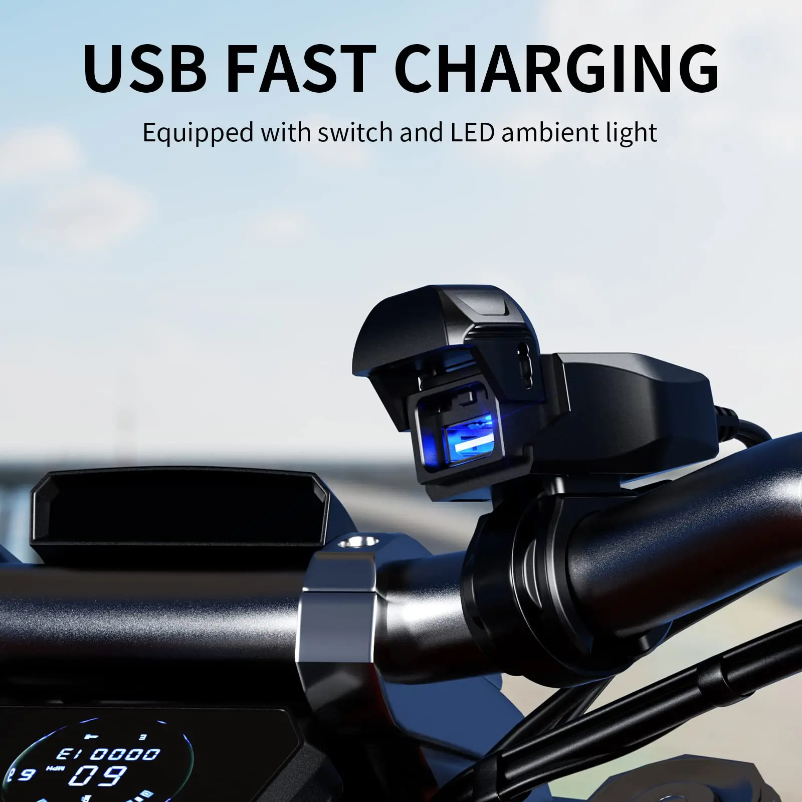 Gadpow Motorcycle USB Charger with Switch SAE to USB Adapter Waterproof Motorcycle Charger with 1.8M SAE Cable for Motorcycle