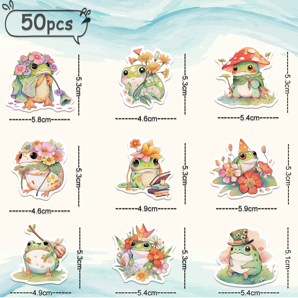 50PCS Colorful Cute Plump Frogs PVC Sticker Aesthetic Stationery School Supplies DIY Decoration Korean Scrapbooking for Kids