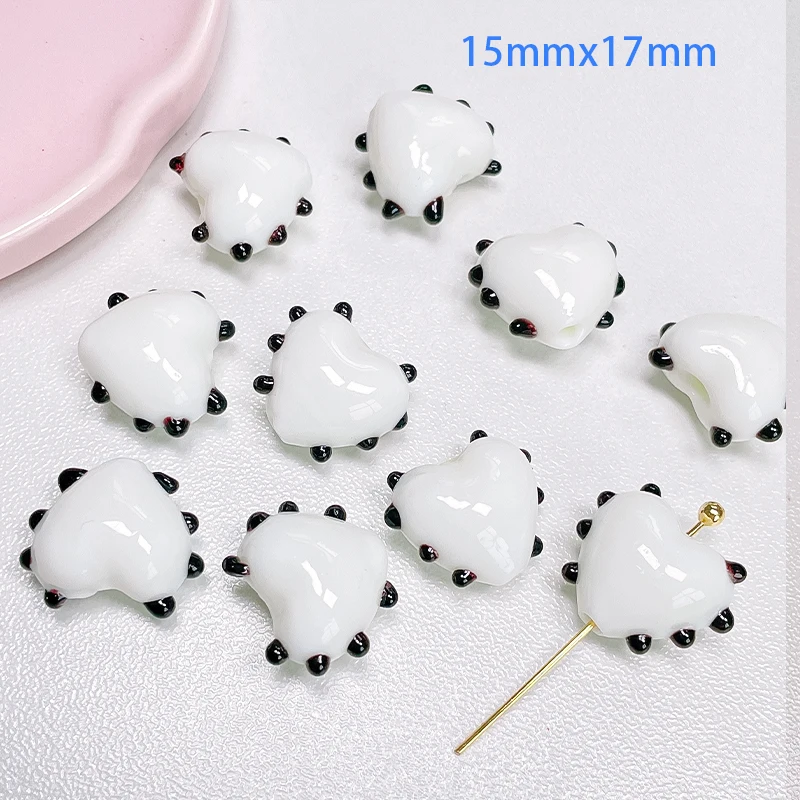 5pcs Heart Shape Lampwork Beads 15x17mm Handmade Round Dot Loose Murano Glass Bead For Jewelry Making DIY Bracelet Earring