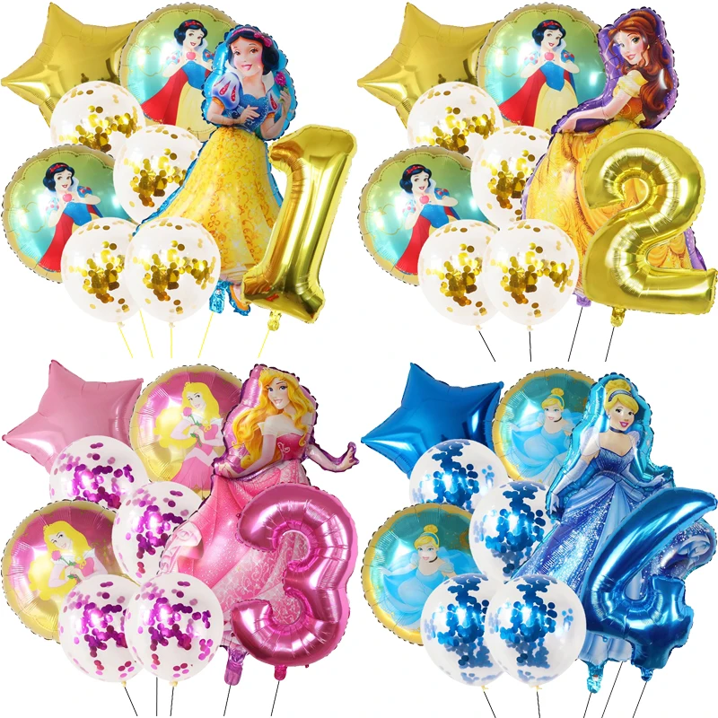 

9Pcs Disney Princess Foil Balloon Happy Birthday Party Decoration Girl Birthday Gift Inflatable Toy Balloon