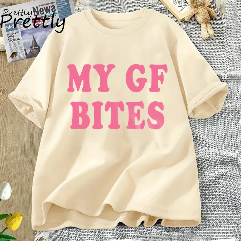 My Gf Bites Tshirt Funny Male Girlfriend T-shirt Couple Cotton Short Sleeve Tees Fashion Summer O Neck T Shirt Man Clothing