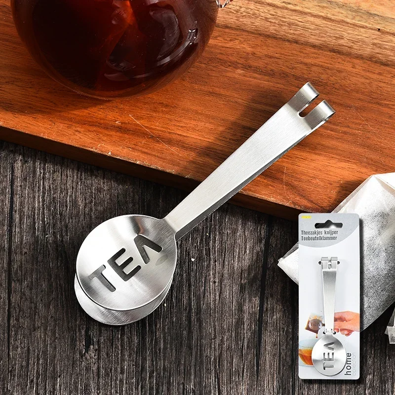 Reusable Stainless Steel Tea Bag Tongs Teabag Squeezer Strainer Holder Grip Metal Spoon Mini Sugar Clip Tea Leaf Strainer