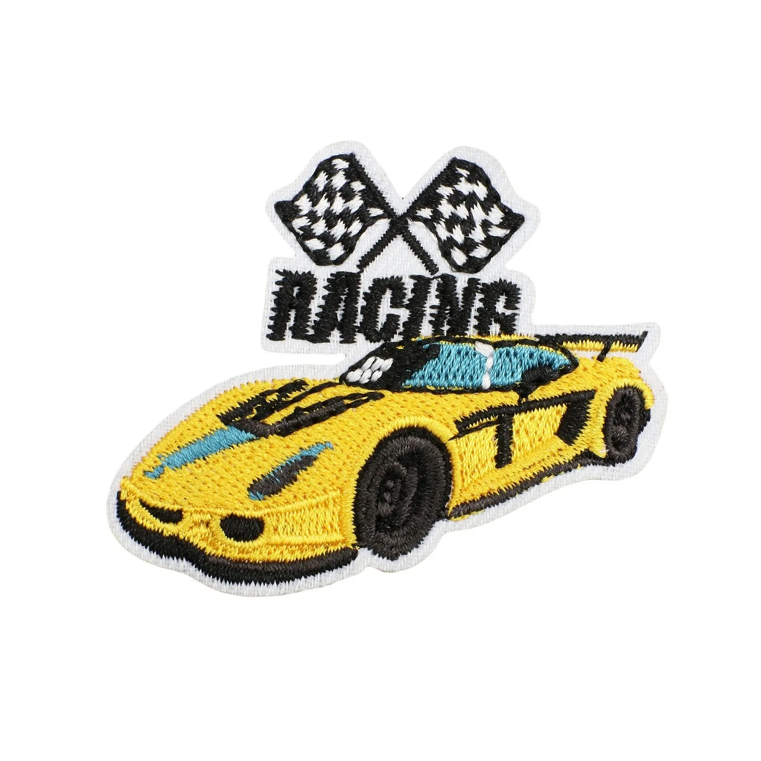 

Popular Racing Car Embroidery Patchwork Race Checkered Flag New Decorative Patch Signal Light Sports Car Embroidery Logo