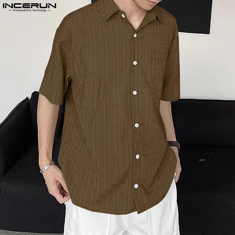 

Casual Simple Style Tops INCERUN 2024 New Men's Texture Deconstruction Design Shirt Summer Male Solid Short Sleeved Blouse S-5XL