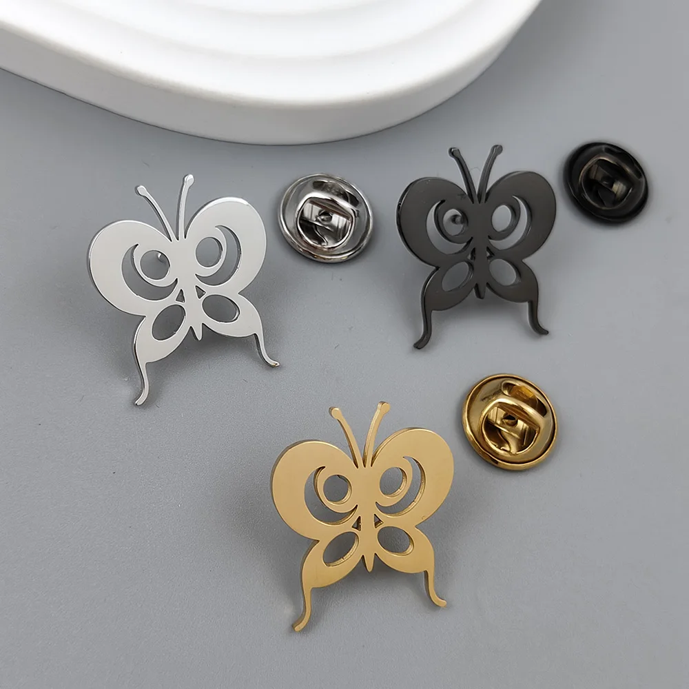 Butterfly Stainless Steel Pin Pay Attention To Metal Health Brooch Lapel Badges Nature Jewelry Gift For Friend Wholesale