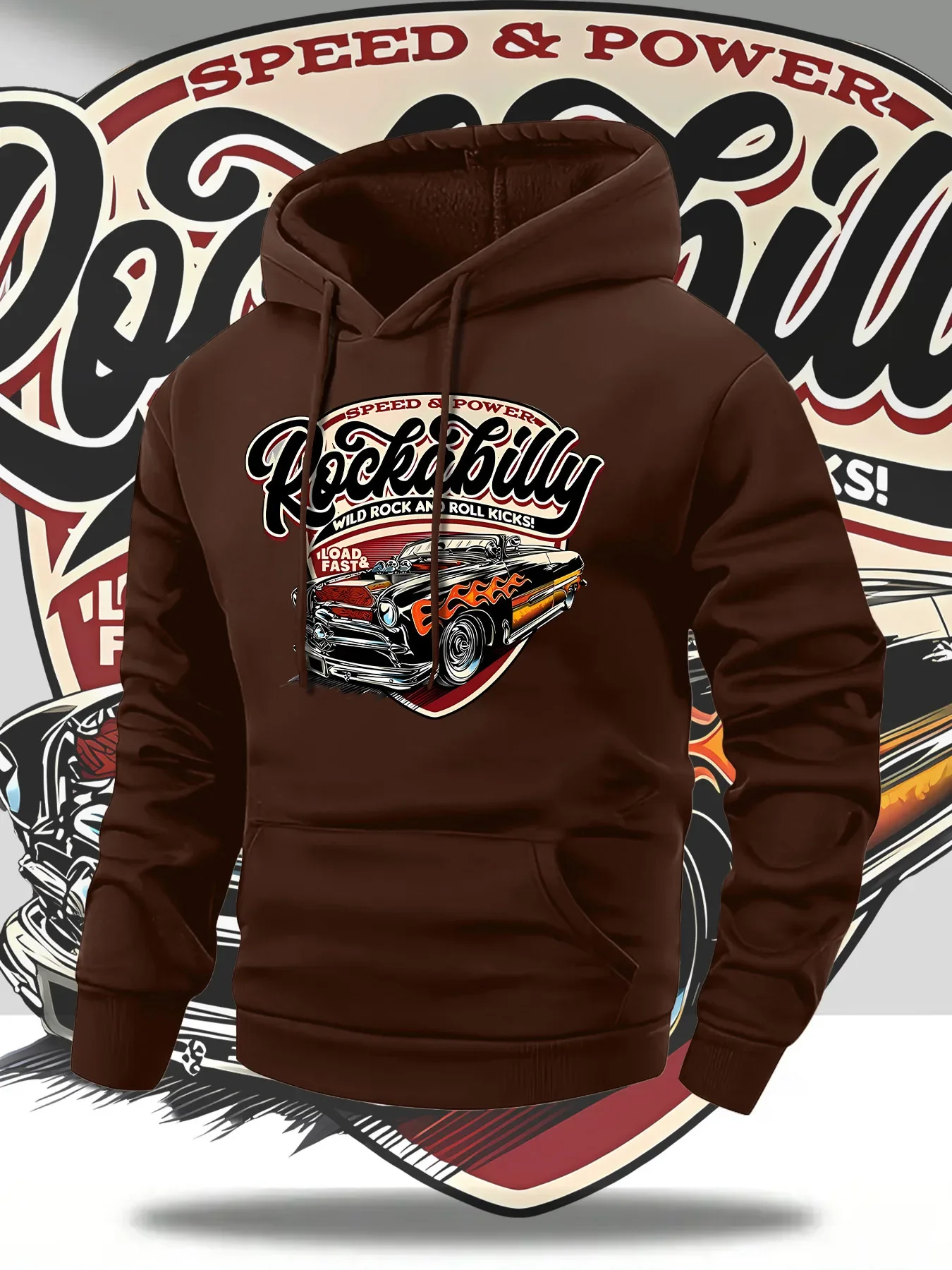 American Retro Hot‑Rod Classic Car Hoodie Rockabilly Rock And Roll Flame Auto Streetwear Pullover Unisex Oversized Hoodie