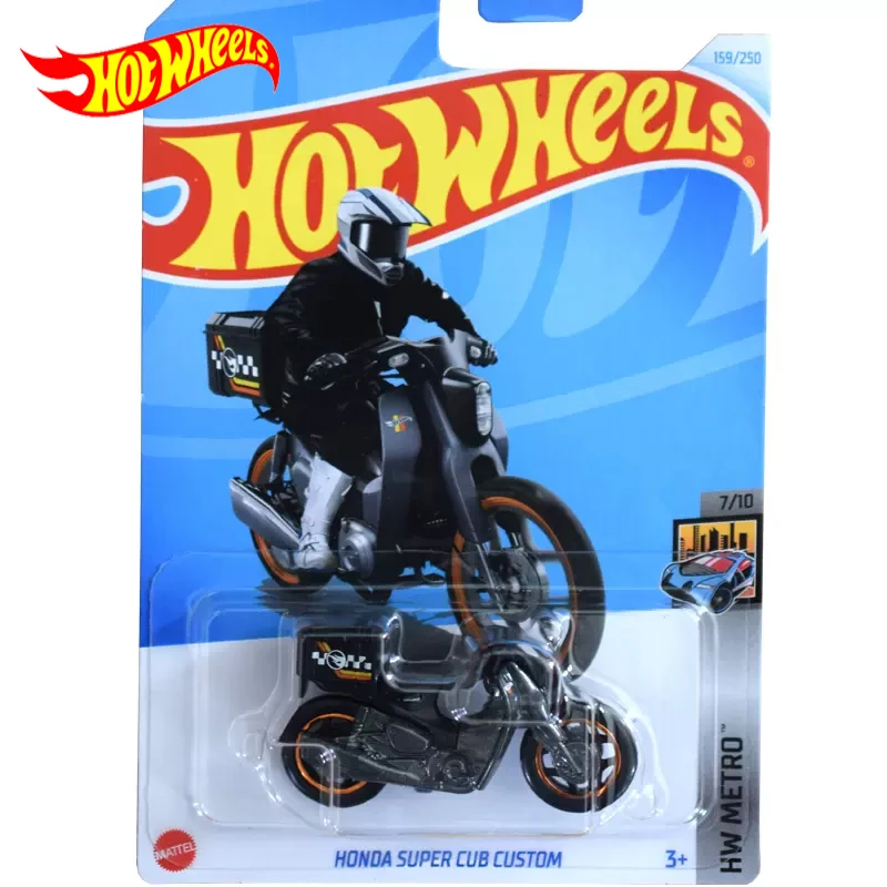 24J Original Hot Wheels Car Honda Super Cub Custom Toys for Boys 1/64 Diecast Alloy Voiture Motorbike Brinquedos Birthday Gift