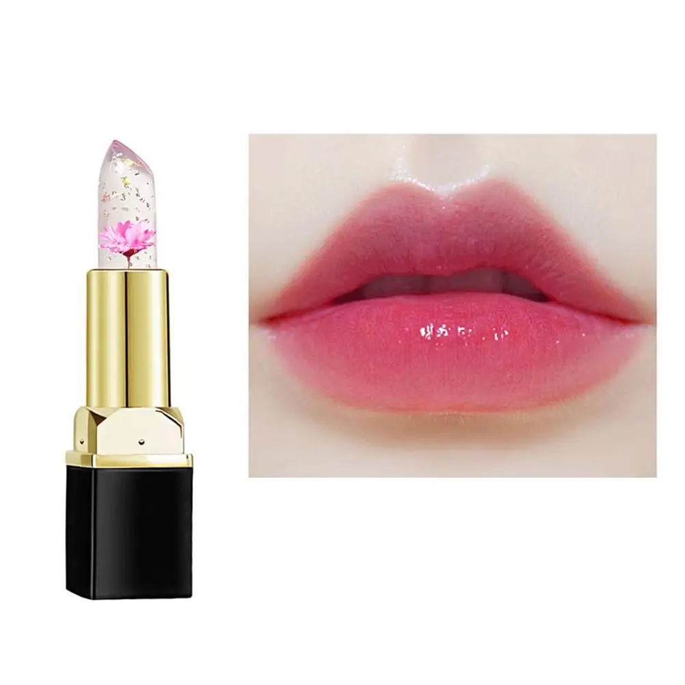 New Flower Lipstick Color Changing Lip Gloss Moistening Color Makeup Pomade Balm Lip Crystal Temperatu Cosmetic Transparent B7k1