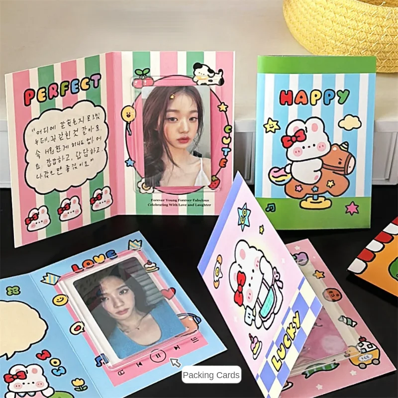 50 Pcs Cute Folding Greeting Card Korean Style Card Packaging Bottom Card Decoration Small Card Cartoon Message Card