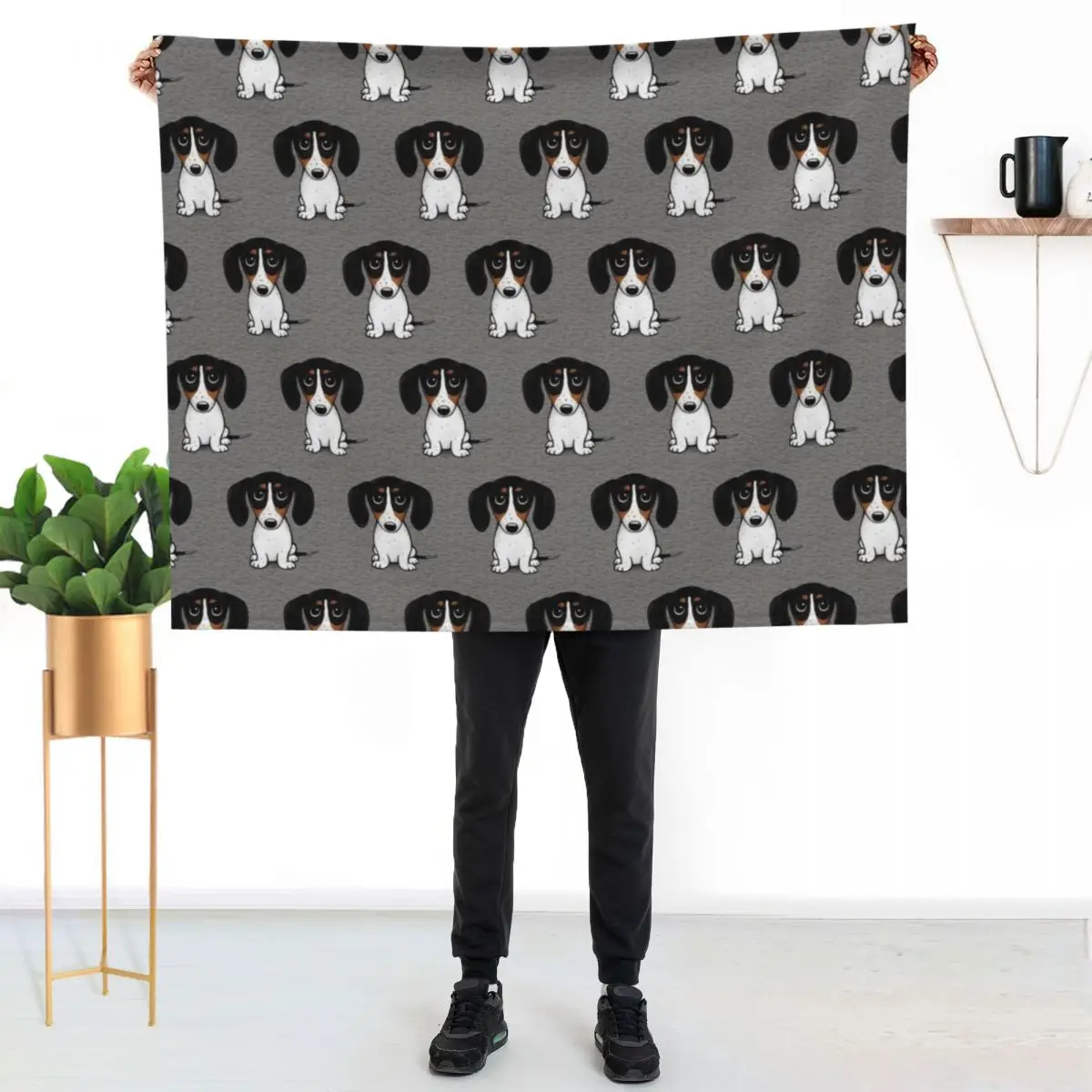Piebald Dachshund | Cute Black, Tan and White Wiener Dog Throw Blanket funny gift warm winter Furry Decorative Sofas Blankets