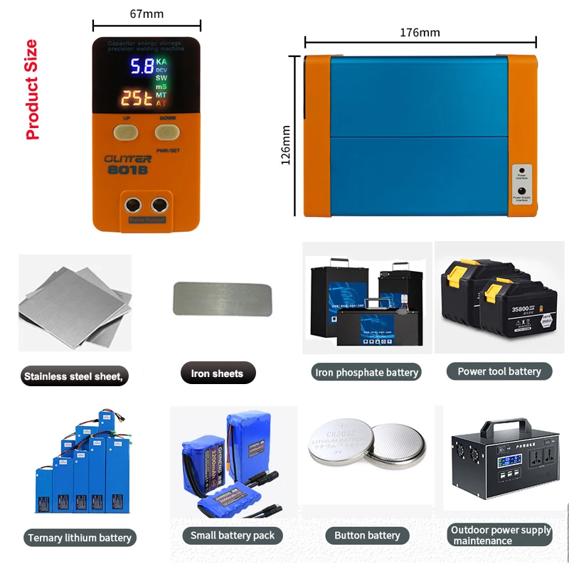 SUNKKO-máquina de soldadura por puntos de 500A, interruptor de fuga 801A 801B, sin batería 18650, almacenamiento de energía, pulso, níquel puro