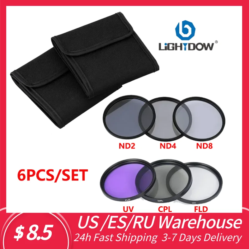 

Lightdow UV+CPL+FLD+ND2 ND4 ND8 Lens Filter Sets 49/52/55/58/62/67/72/77/82mm for Cannon Nikon Sony Camera Lens Waterproof