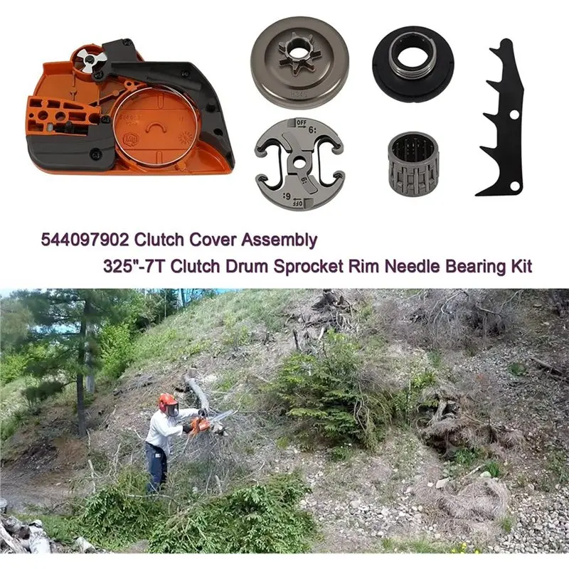SYW-Chainsaw Brake Clutch Cover Assembly, Clutch Cover& 325"- 7T Clutch Drum Sprocket Rim Needle Bearing Kit 544097902