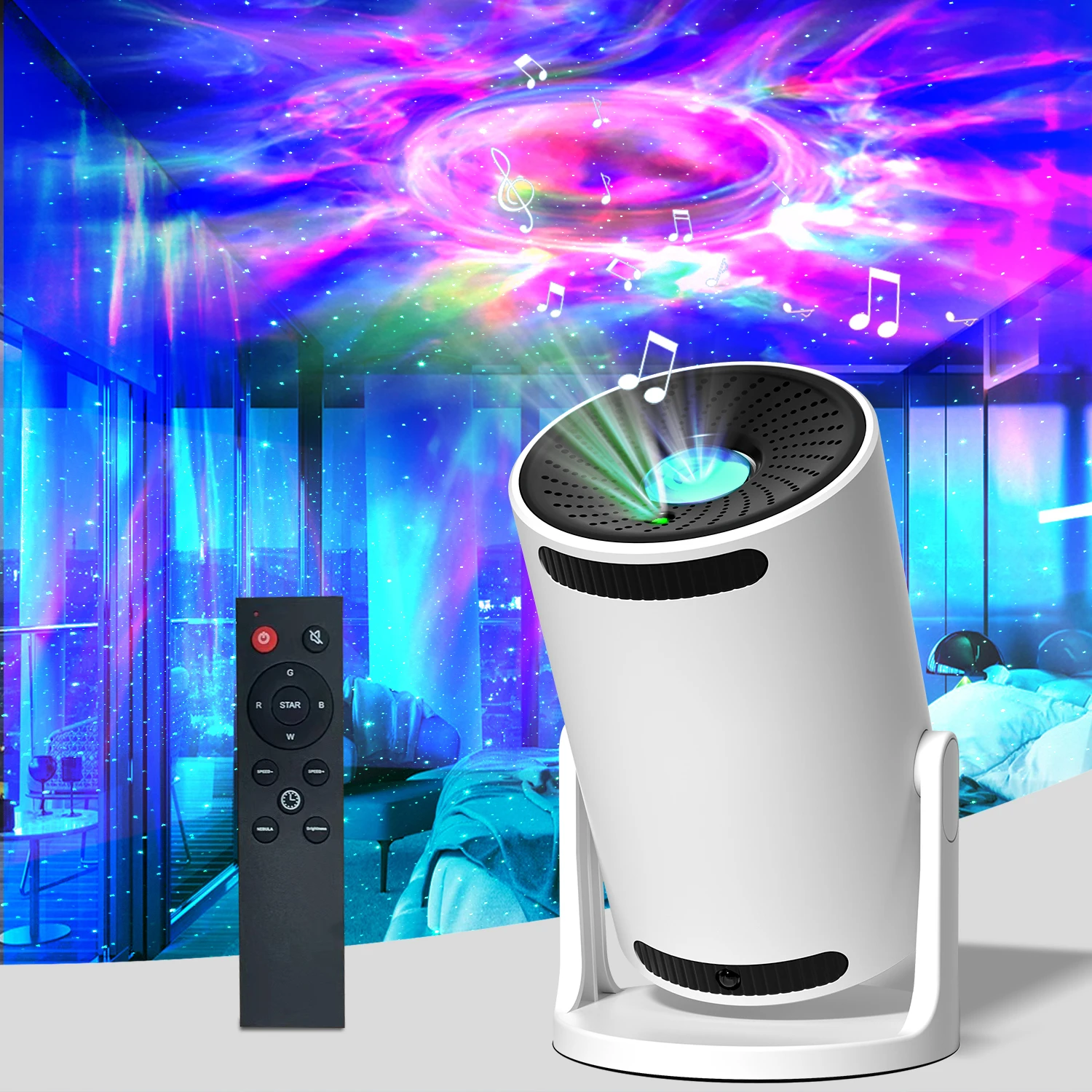 16 Colors Black Hole RGB Starry Projector Night Lamp Bluetooth Music Player Remote Control Colorful Laser Projection Nightlight