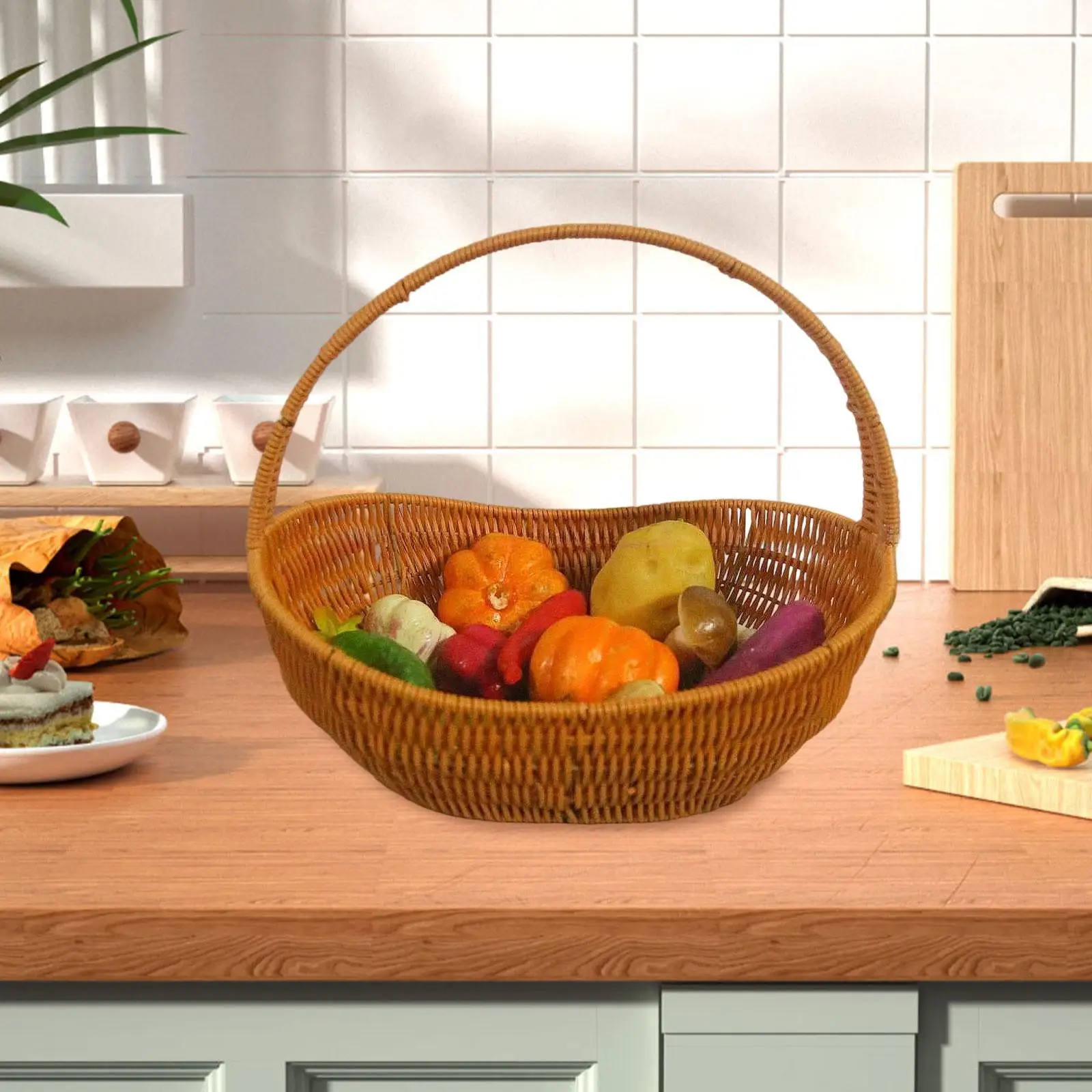 PP Material Picnic Storage Basket, Woven Basket for Food Or Small Items, Easy to Clean, Lightweight,