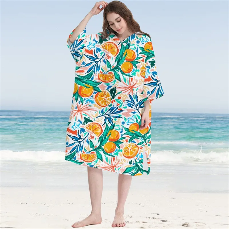 2025 Fashion design outdoor sandbeach adult hooded bath towel microfiber Quick drying beach bathrobe Cape surf poncho from China