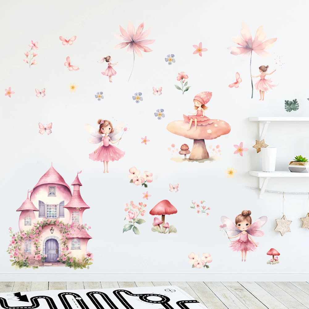 Pink Elf Fantasy Castle Princess Wall Sticker Children\'s Room Girl\'s Room Decoration Kindergarten Wallpaper Mural Art Poster