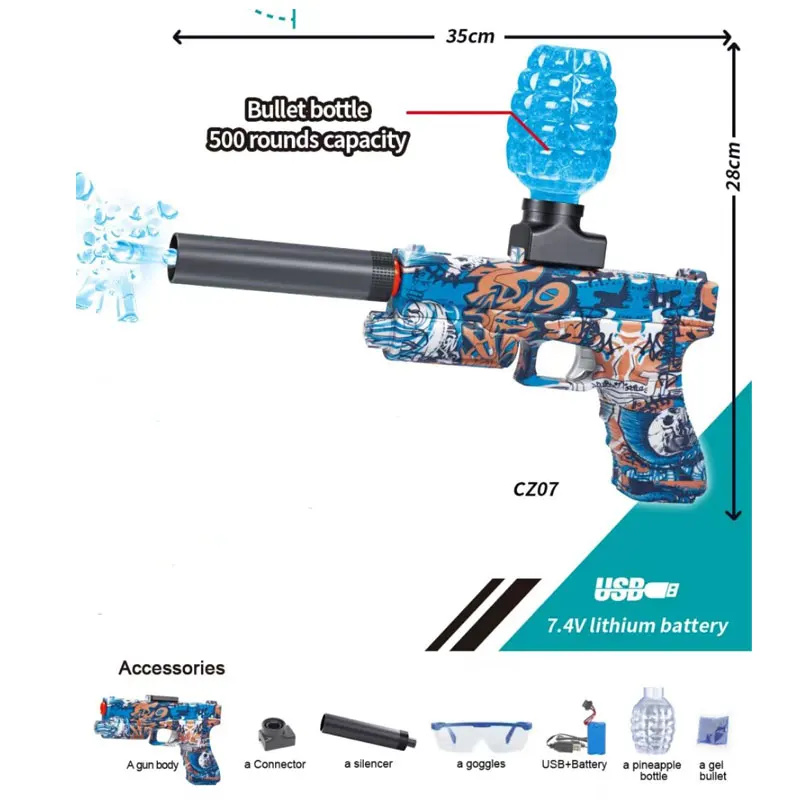 Hydrogel Glock Toy Guns Electric Splatter Ball Blasters Water Gel Pistol High Speed Shooting Airsoft Weapons For Adults Boys CS