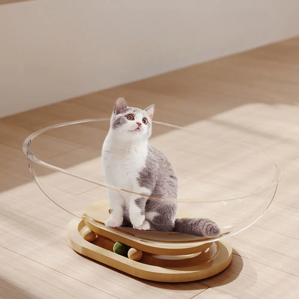 Space Capsule Cat Toy, Cat Toys Interactive Solid Wood Turntable Toy for Teasing Cats Play and Sleep 2 in One Pet Supplies