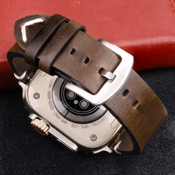Handmade Vintage Leather Strap For Apple Watch Ultra 49mm Series 9 8 7 6 4 SE 49 45 44 42 41 40 38mm Accessories Watchband