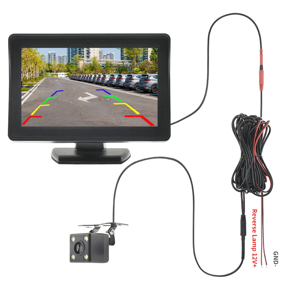 Parking Backup Reaverse System Car Rear View Camera With Monitor 4.3 Inch For Wide Angle Waterproof Night Vision