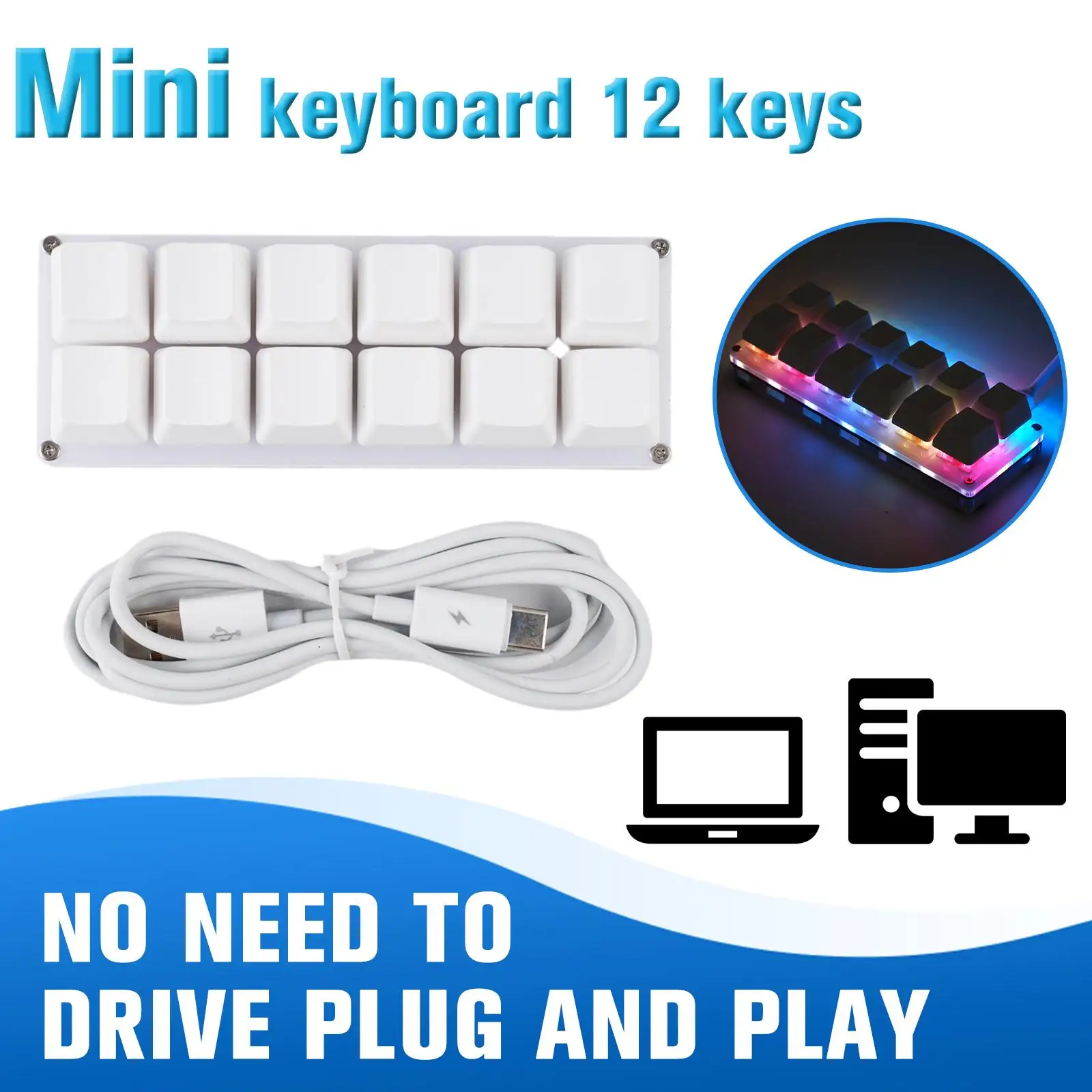 12Keys Mini Keyboard Custom Luminous For Gaming Sayo Device Keypad DIY Programming Shortcuts USB Mechanical Hot-swappable Keypad