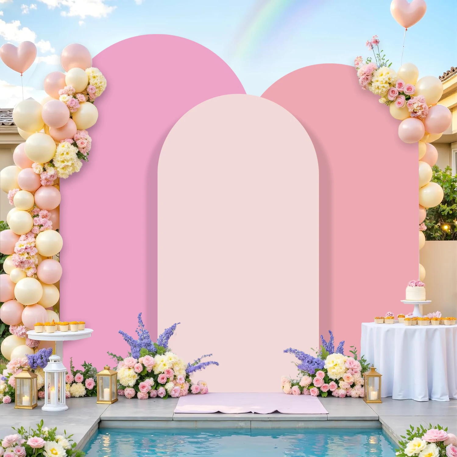 Yeele Rosa 2-seitig gewölbter Cover-Hintergrund, personalisiertes Farbbild, Text, Babyparty, Geburtstag, Hochzeit, Party, Dekoration, Fotohintergrund