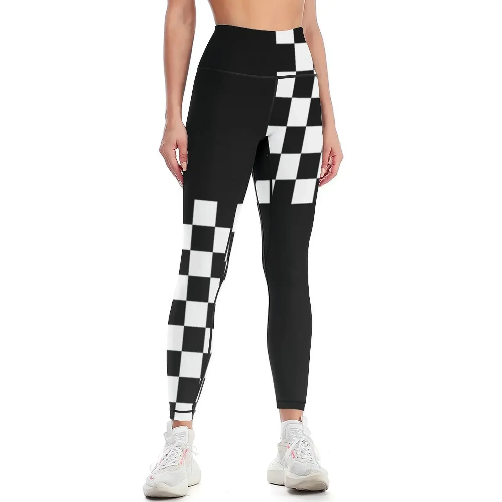 

Quad Ska Black White Checked Pattern Leggings Female legging pants trousers gym top Womens Leggings