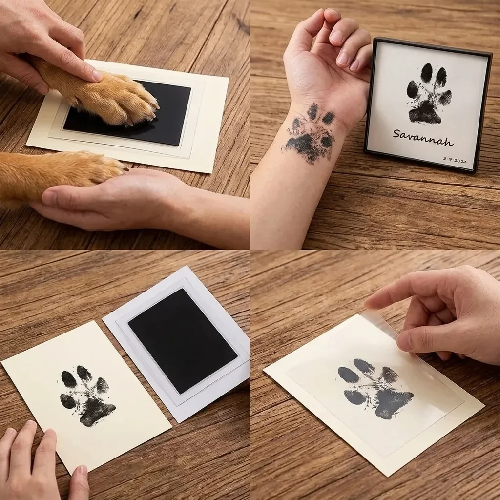 Pet Clean Touch Inkless Paw Print Kit Portable Ink Pad Paper Set For Pet Memorial Gift Custom Paw Nose Print Home Decor Pet Lover Souvenir