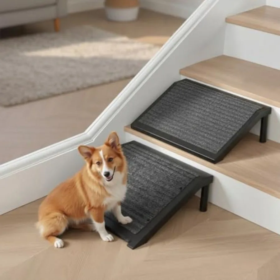 

Dog Ramp for Stairs Non-Slip Pet Steps with Locked-in Carpet and Iron Frame, Helps Senior Dogs and Small Breeds Climb Safely