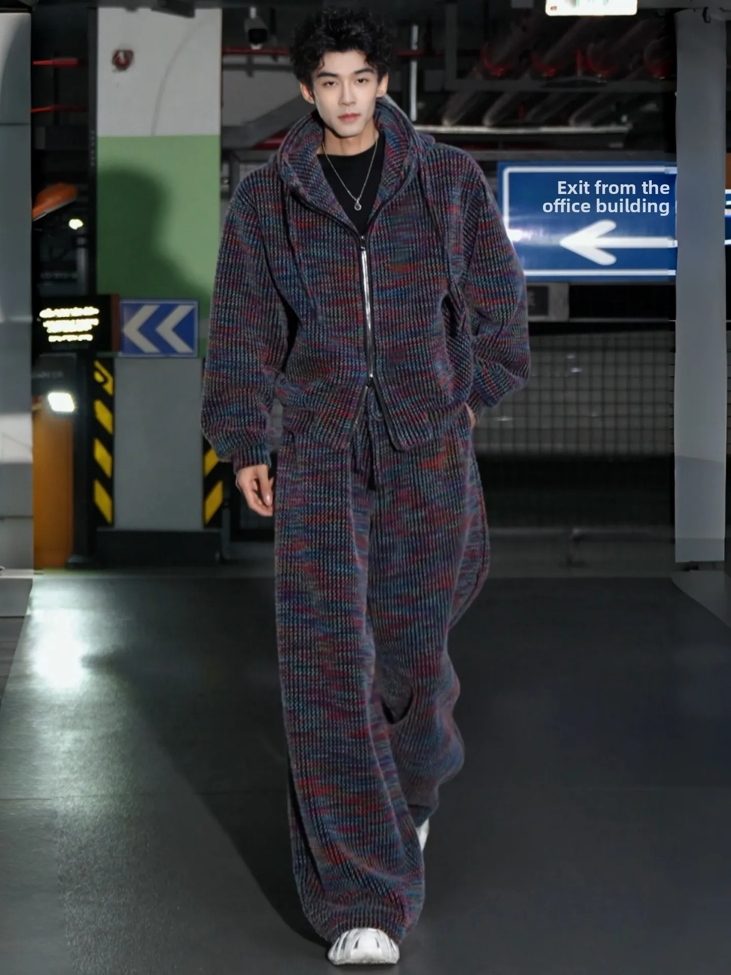 

Men's Winter Fce Lined Hoodie Straight Leg Pants Two Piece Set American Retro Color Blo Design Faionable Youth Outfit