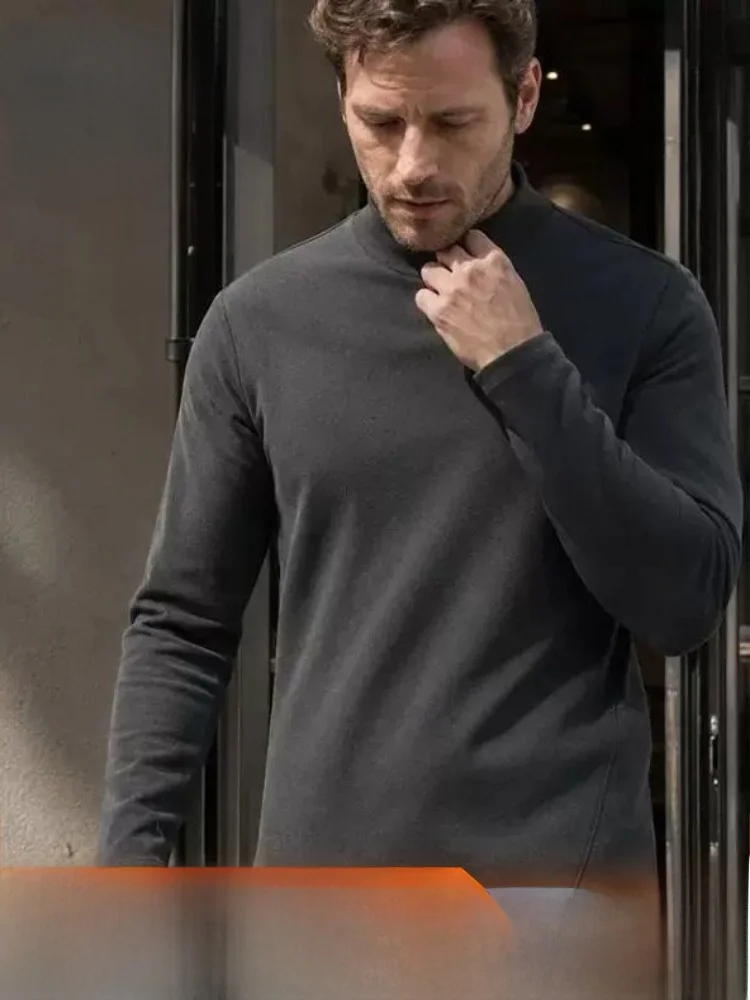 Efficient Quick-Heating Double-Sided Fleece 3D Tailored Men's Casual Long-Sleeve T-Shirt Fleece-Lined Base Shirt for Autumn A...
