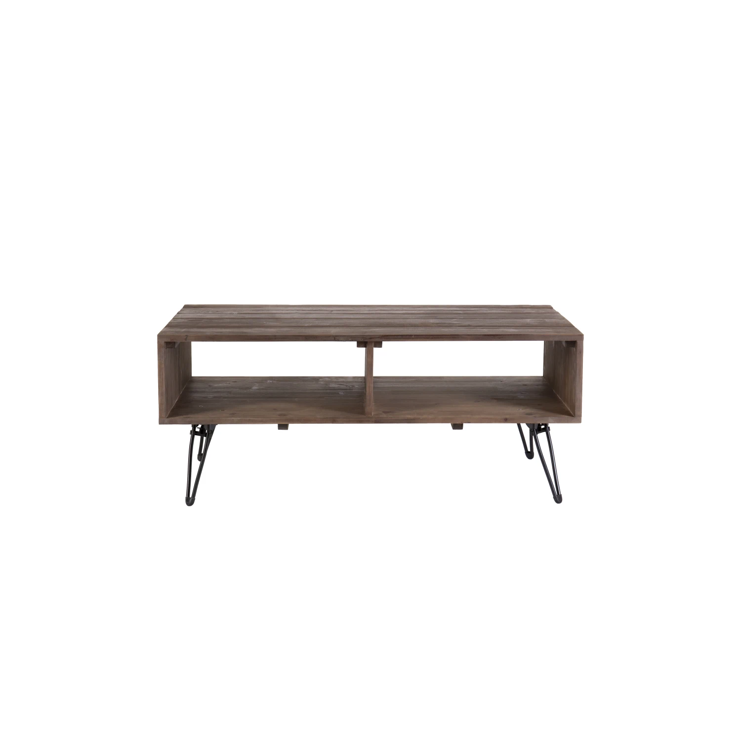 

Reclaimed wood Cocktail Table with Open Storage for Living Room, Metal Legs, Foldable, Black/Natural wood Finish