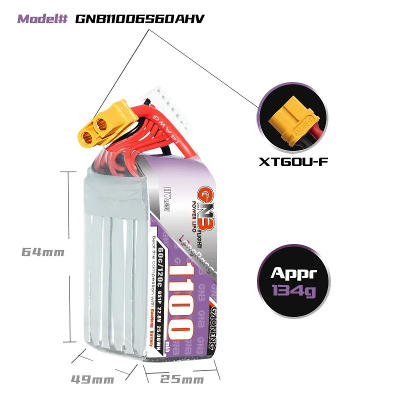 GNB 1100 mAh 2S 3S 4S 6S 60C/120C HV Lipo Batterie Für FPV lange Racing Drone 4 Achsen RC Quadcopter Drohnen Teile Mit XT30/XT60 Stecker – Detail 10