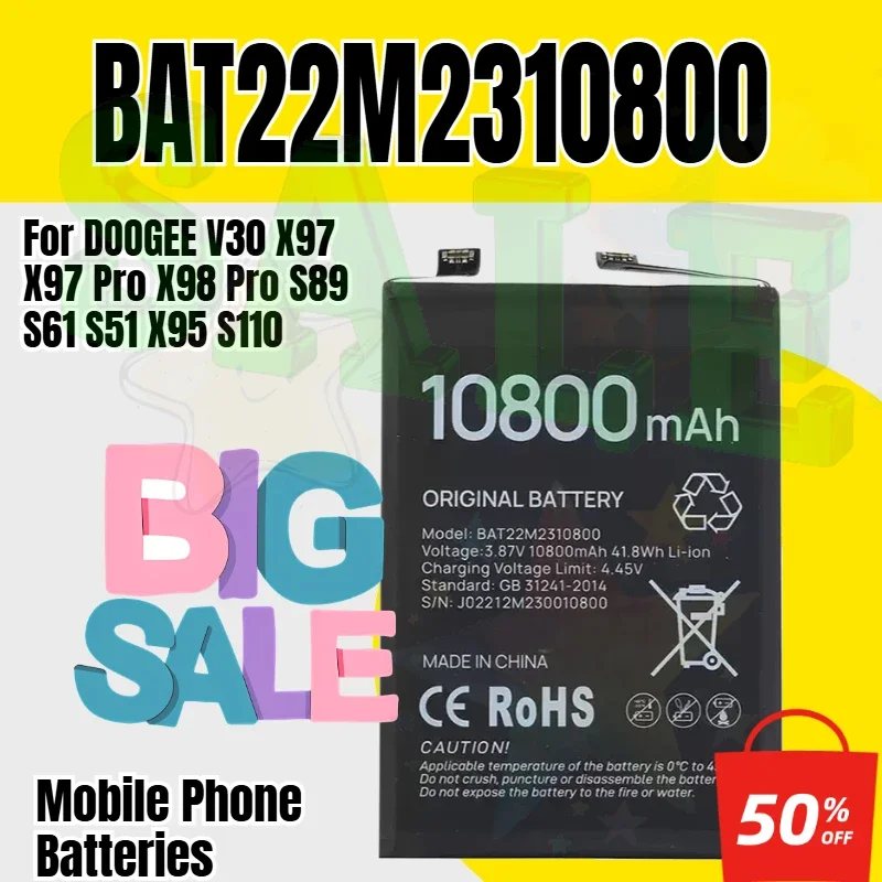 10800mAh BAT22M2310800 Battery for DOOGEE V30 X97 X97 Pro X98 Pro S89 S61 S51 X95 S110 Mobile Phone Bateria