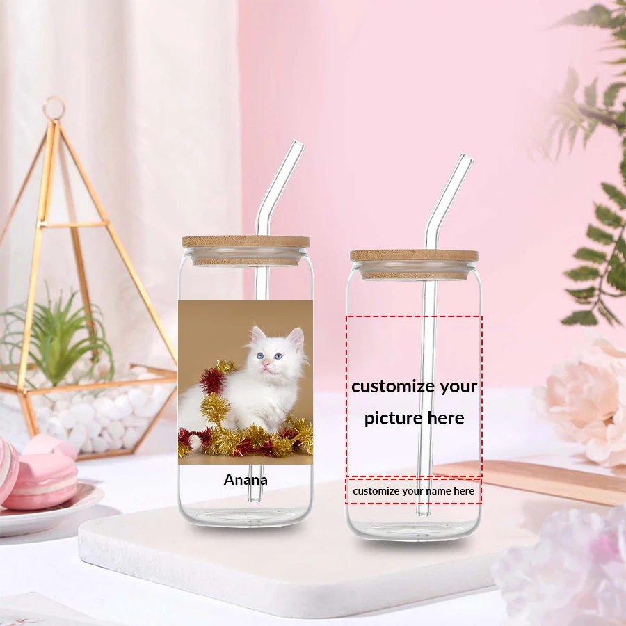 

1 шт., стеклянная бутылка для воды по индивидуальному заказу с соломенной крышкой, прозрачные кружки для кофейных напитков большой емкости на 16 унций, уличные дорожные чашки