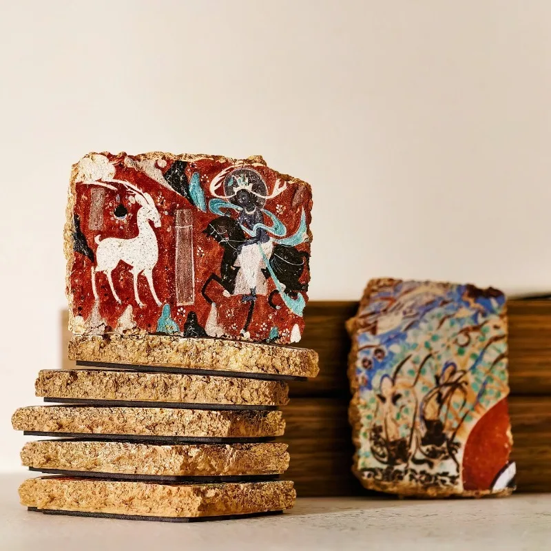 Dunhuang Faux Mud Plaque Refrigerator Magnet Nine Colored Deer Flying Apsaras Resin Magnetic Sticker Mogao Caves Souvenir Gansu