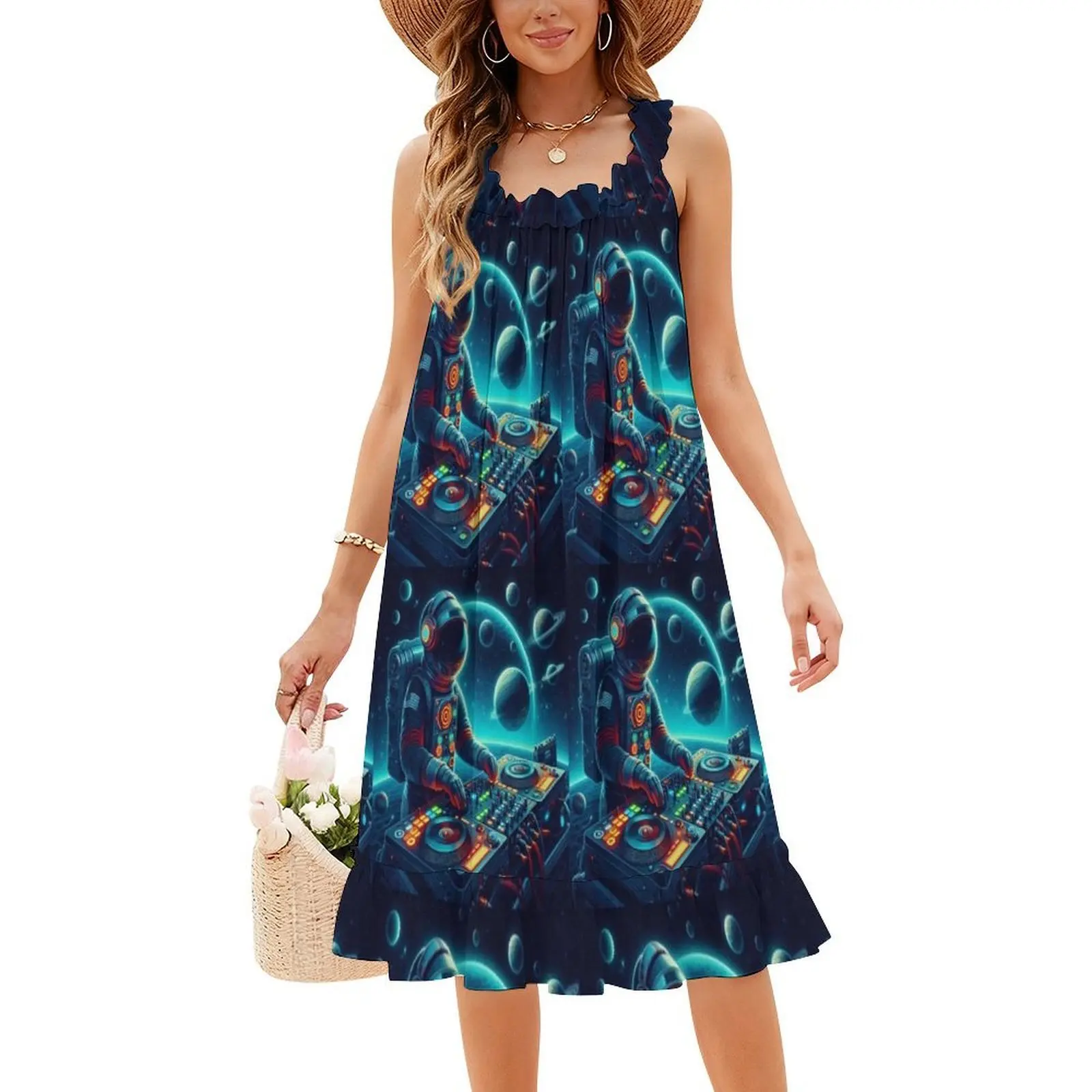 Astronaut Dj Sexy Vacation Dress For Women Beach Party Birthday Mini Dress Space Music Dj Astronaut Stars Galaxy Female Clothing