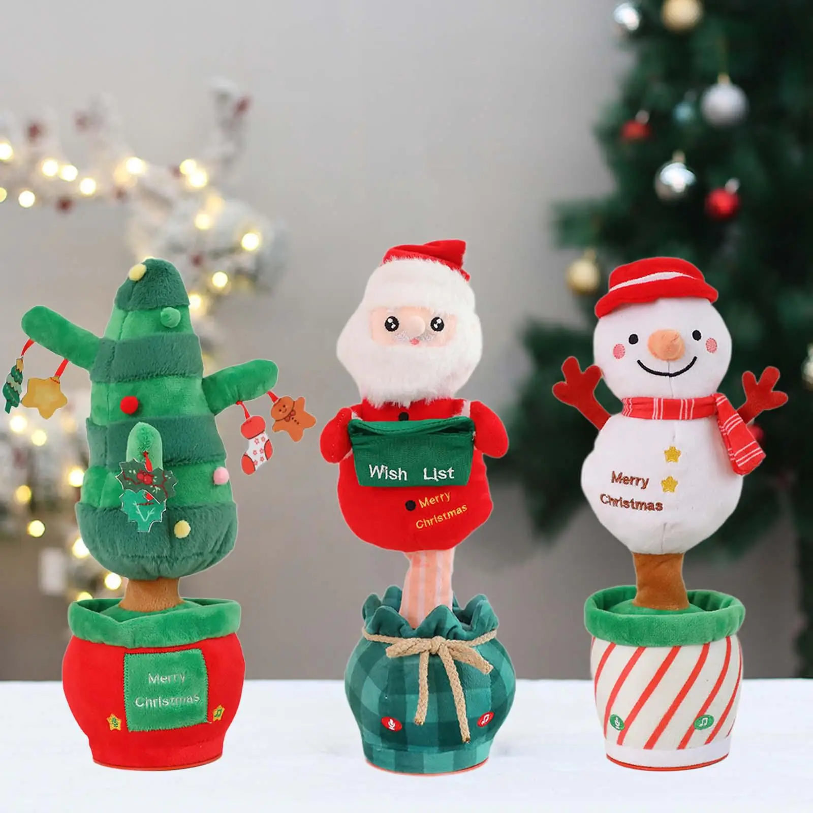 Juguete de peluche navideño con música, decoración interactiva de mesa navideña, habla eléctrica para niñas y niños, juguete parlante, juguete de baile