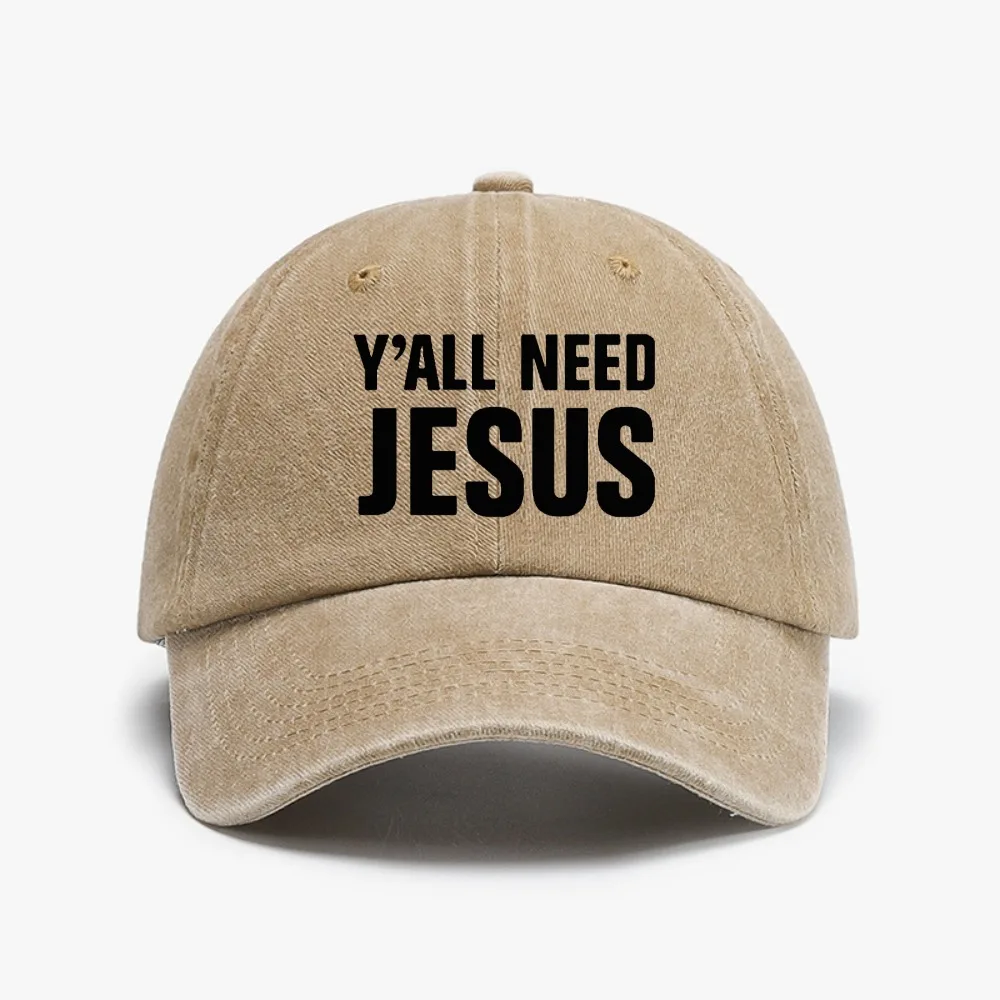 

Yall Need Jesus Christian Baseball Cap Distressed Denim Washed Hat fashion outdoor Casual Golf Adjustable hat sports golf hats