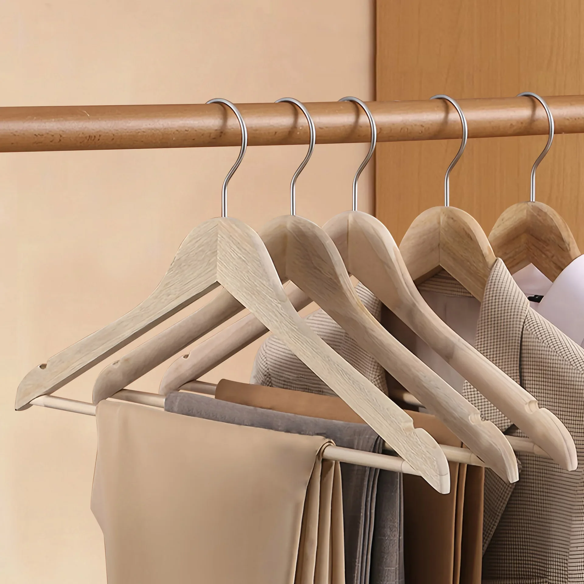 5pcs Unpainted Solid Wood Hangers, Non-slip and Non-trace, Home Clothes Hangers, Wooden Clothes Hangers, Clothing Stores, Hotels