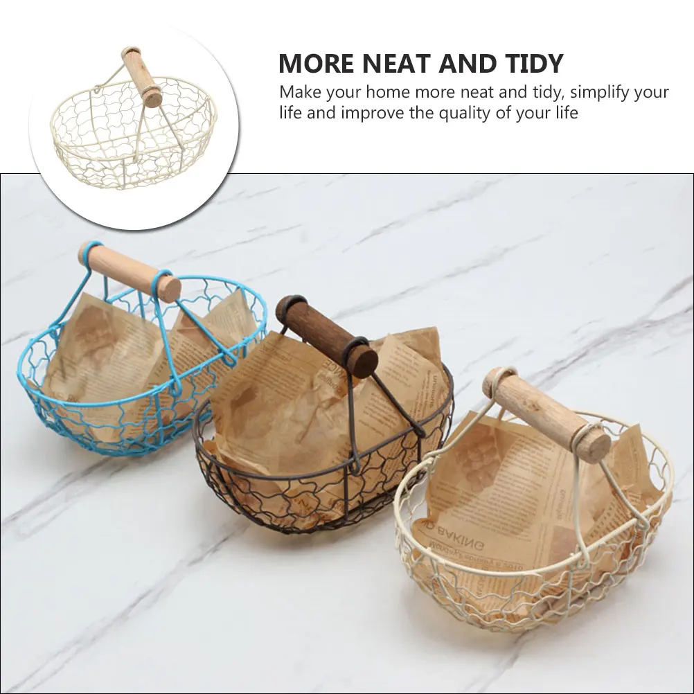 

Retro Iron Storage Basket Decorative Kitchen Organizer for Fruits Vegetables Bread White Neat Home Simplify Life Quality
