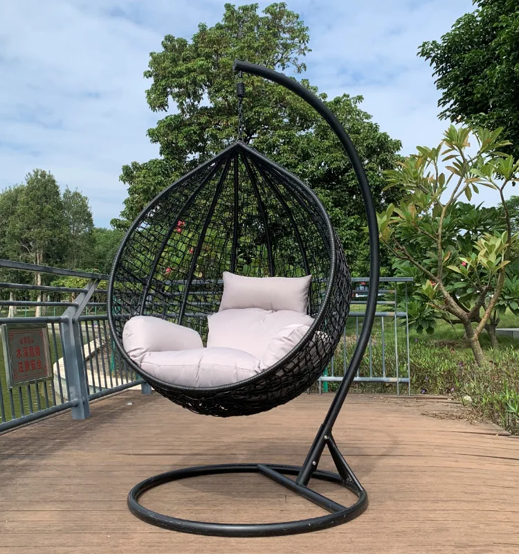 

Modern European Style Outdoor Patio Balcony Swing Chair Furniture Rattan Garden One Seat Egg Hanging Wit Stand