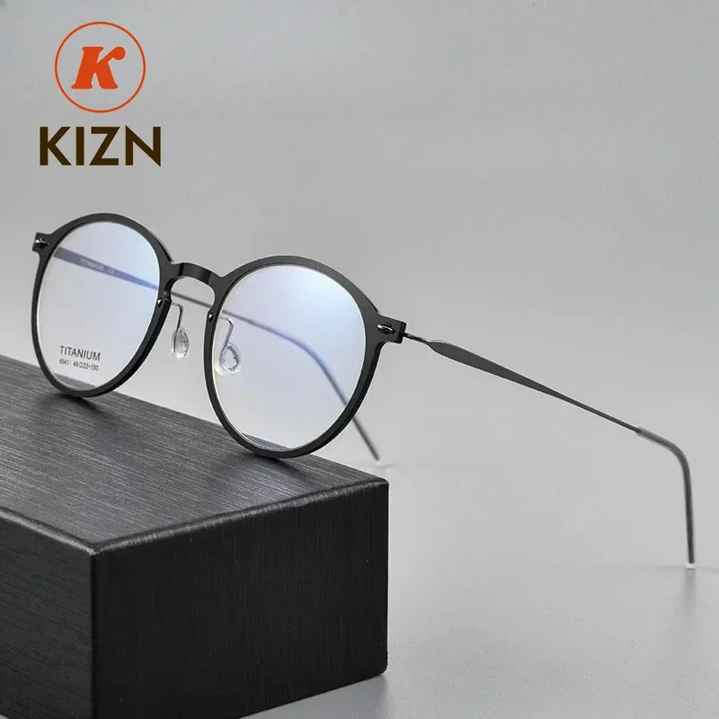 

KIZN 49-22-140 Super Light Retro Glasses round Frame Men's and Women's Pure Titanium Prescription Customized Myopia Glasses