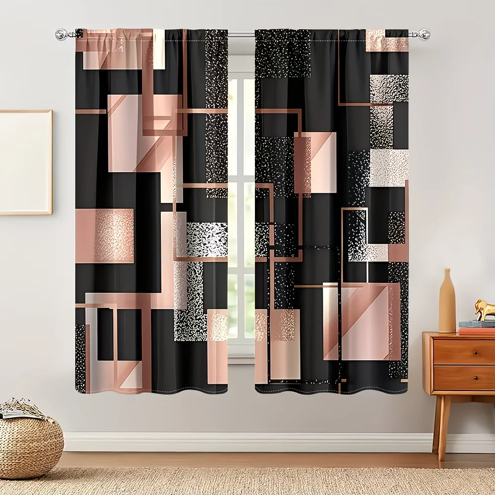 

2Pcs Curtain Stylish and Luxurious Geometric Window Drapes for Bedroom Living Room Decoration Window Treatment.