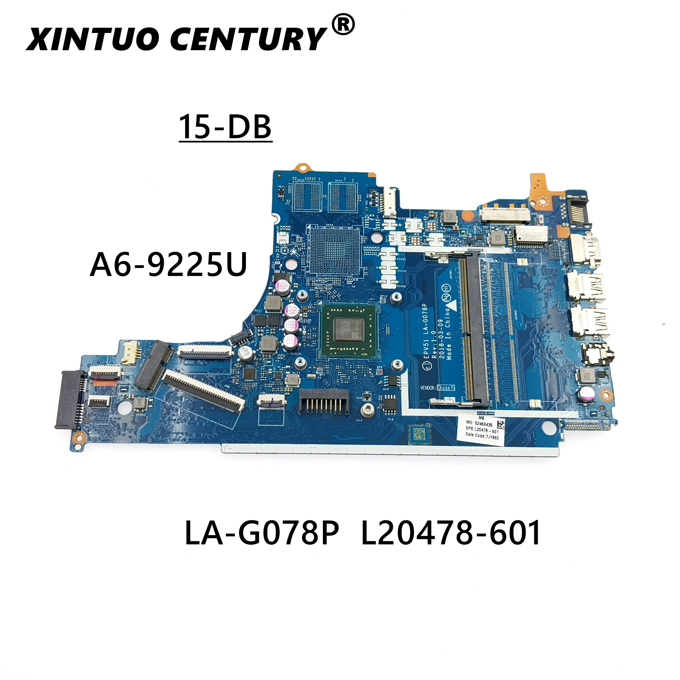 L20478-601 L20478-001 PC motherboard for HP 15-DB 15T-DB laptop motherboard EPV51 LA-G078P with CPU A6-9225 DDR4 100% test work