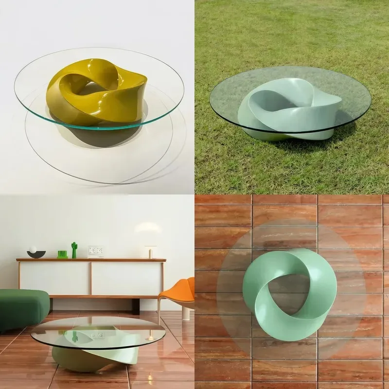 New round coffee table living room furniture transparent tempered glass top fiberglass base coffee table