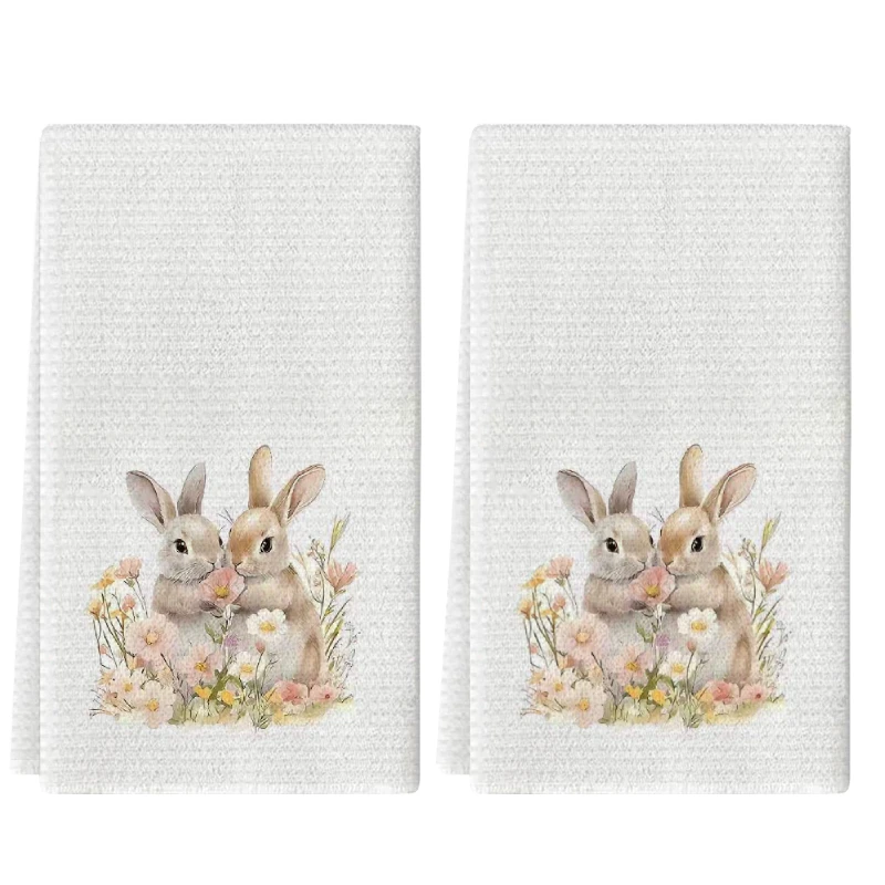2Pcs, Easter Sweet Bunny Kitchen Towels, 40Cm*60Cm Towel Set, Best Kitchen Towels, Super Absorbent Soft Cleaning Cloth, Cooking and Baking Tea Towels, Hand Towels, Cleaning Cloths, Dishcloths, Kitchen Decorations, Living Room Decorations, Kitchen Essentials, Home Essentials