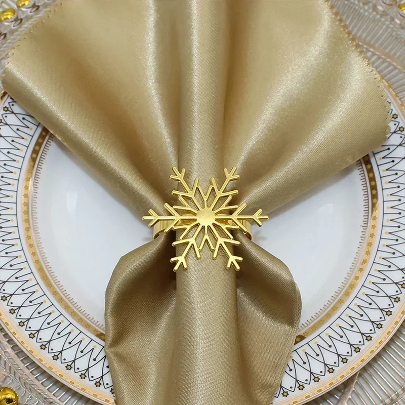 6Pcs Silver Gold Snowflake Napkin Rings Festive Table Decoration for Christmas New Year Wedding Dinner Party Accessories